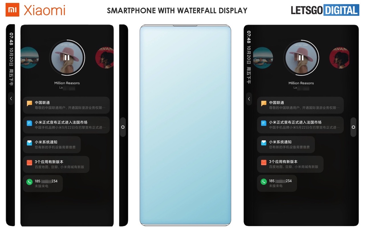 Paten menunjukkan ponsel Xiaomi dengan layar air terjun dan kamera di bawah kamera 1