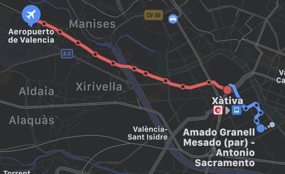 Apple Peta ini mencakup rute transportasi umum di Valencia. 1