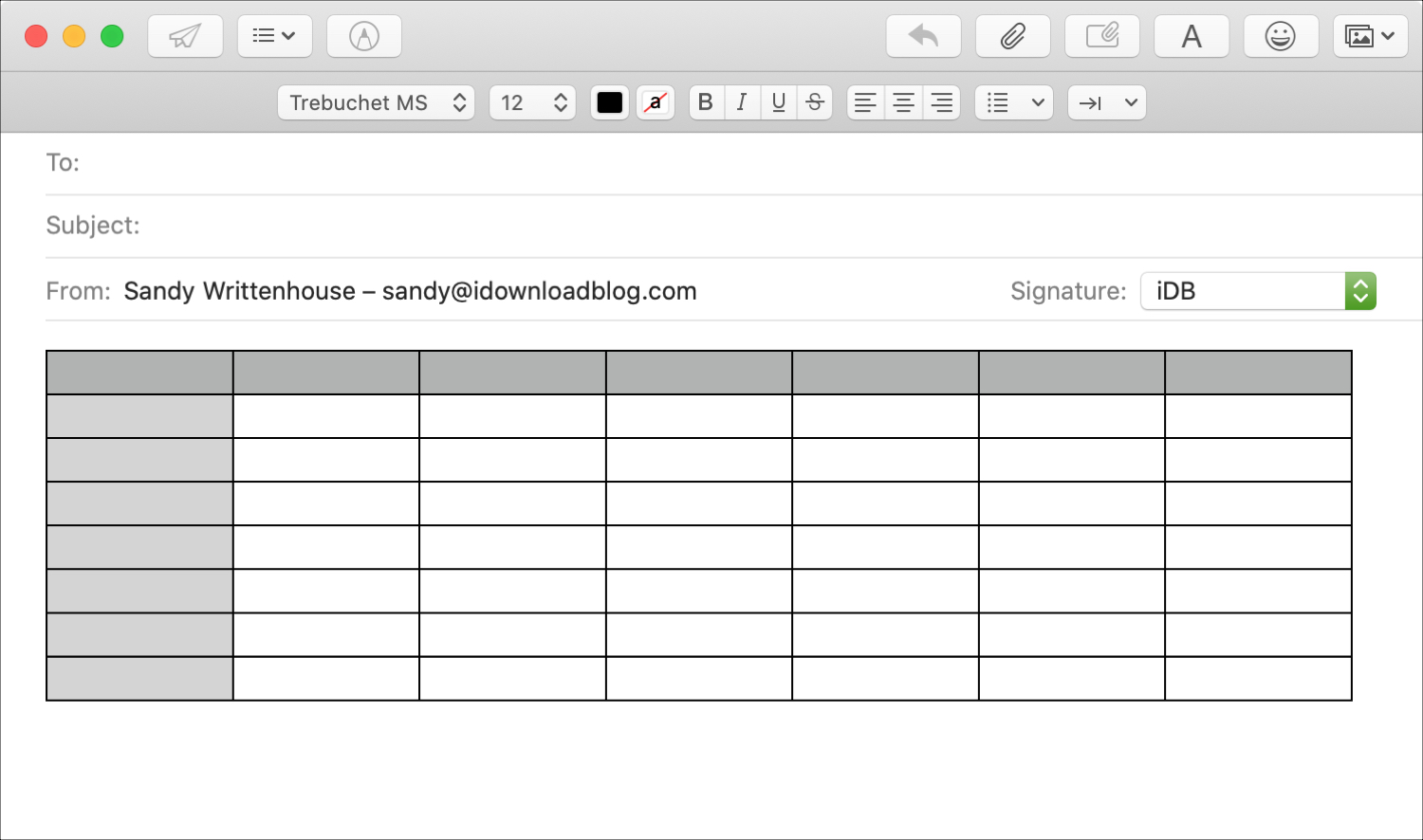 Cara memasukkan tabel dalam email di Mail on Mac 1