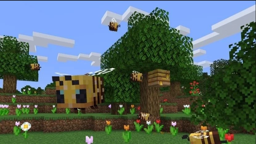 Cara memanen madu dan sarang lebah dari sarang di Minecraft 1