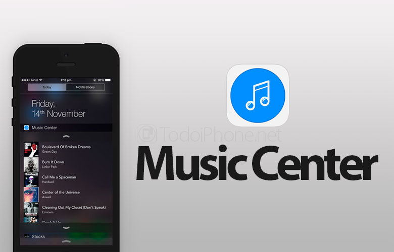 Music Center, Widget untuk mengontrol Musik dari iOS 8 Notifications Center 1