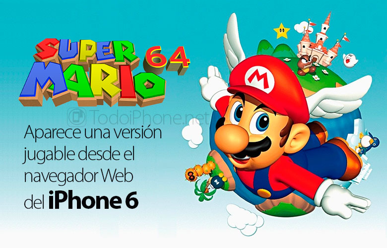Memainkan Super Mario 64 HD di peramban iPhone 6 dimungkinkan berkat Mobot 1