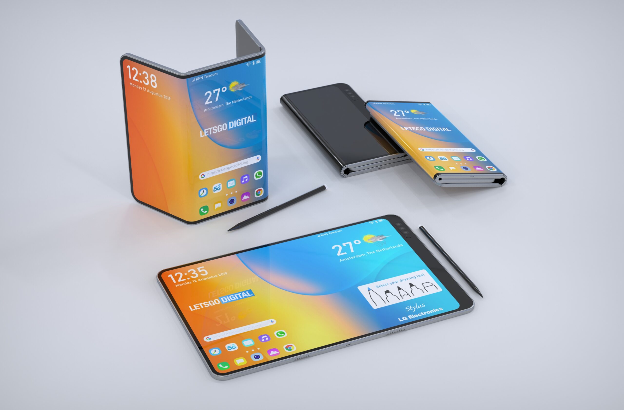 Gambar baru dari paten LG inovatif: smartphone yang dilipat menjadi 3 (dengan stylus) dan yang dapat digulung (foto) 1