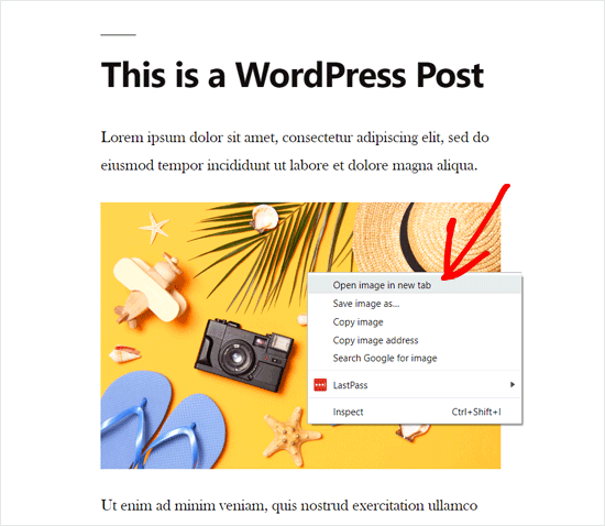 Öppna WordPress-bilder på en ny flik