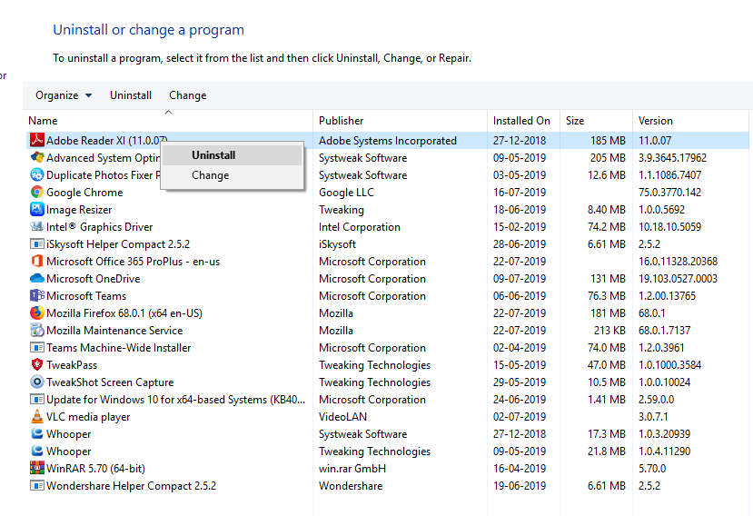 Avinstallera Windows-programmet