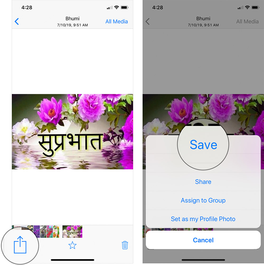 Spara WhatsApp-foton manuellt på iPhone
