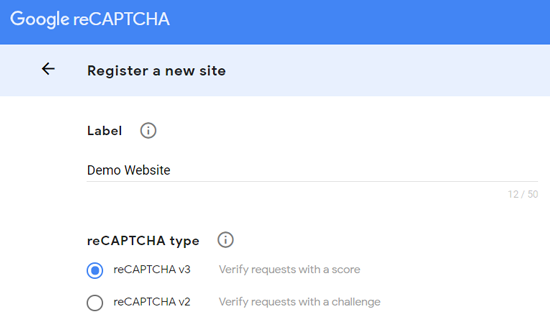 Daftarkan Situs Baru untuk Google reCAPTCHA