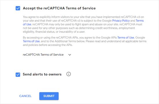 Terima Persyaratan Layanan Google reCAPTCHA