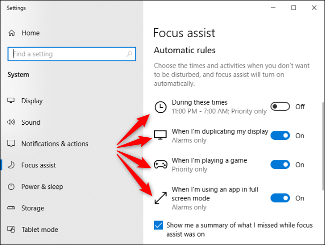 Fokus hjälper automatiserade regler i Windows 10