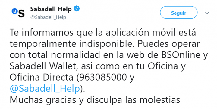 Bild - Bankia och Sabadell-applikationer fungerar inte