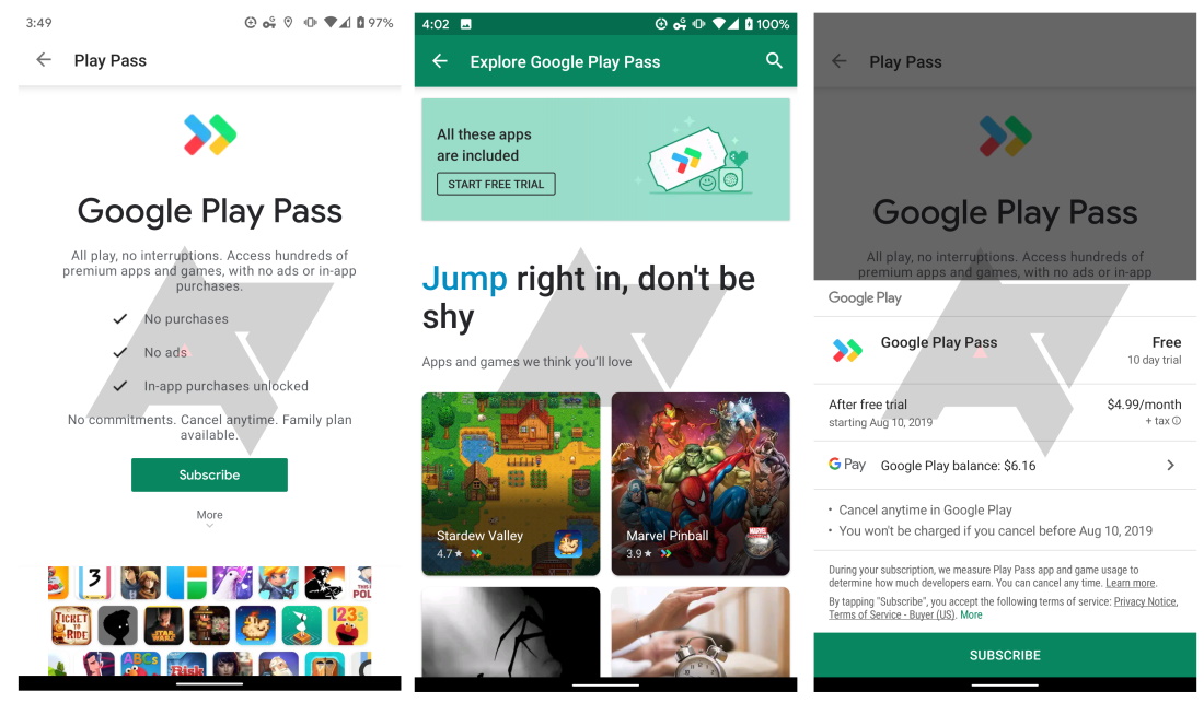 Google Play Pass: Prenumerationstjänst för applikationer och spel, som för närvarande försöks 1