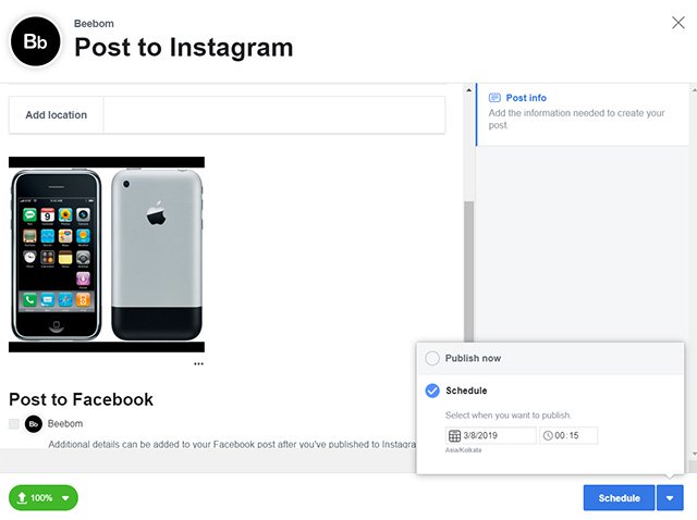 Jadwalkan pos pada Instagram dengan Facebook Studio Pembuat