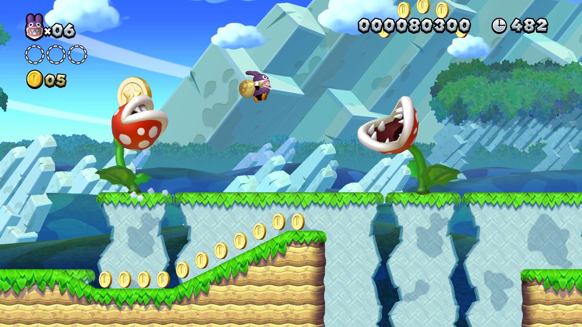 Nabbit melompat di atas tanaman piranha di New Super Mario Bros. U Deluxe