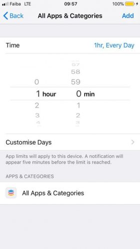 Applikationsnyckelinställningar för Iphone-applikationens tidsgränser