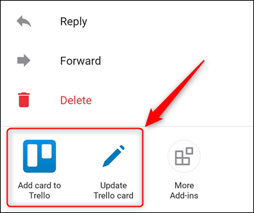 Outlook mobilapplikation, med tillägg av Trello markerad.