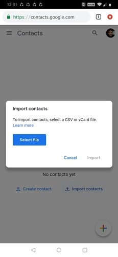 Google mengimpor kontak