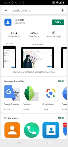 Googles kontaktapplikation