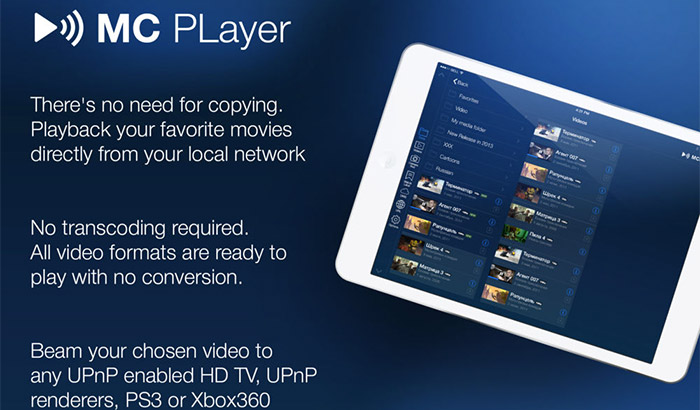 Tangkapan Layar Aplikasi MCPlayer iPad