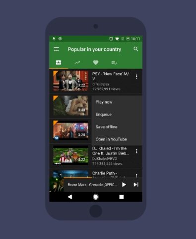 YMusic-applikationsgränssnittet för Android