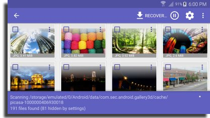 memulihkan video yang dihapus dari Android Disk Digger Select Files