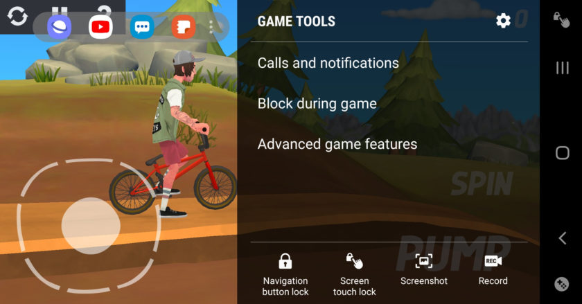 Samsung spelverktyg under spelet.  