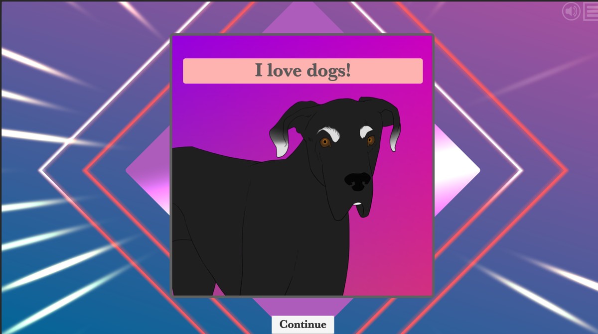 Roll + Heart - layar penekanan yang menunjukkan anjing tua dengan tulisan "Saya suka anjing!"