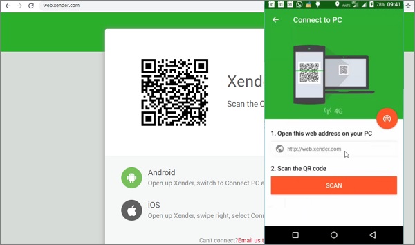Skanna Xender QR-kod för att överföra Android-filer