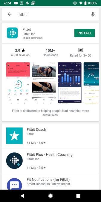 Google Play Store letar efter fitbit-applikationer