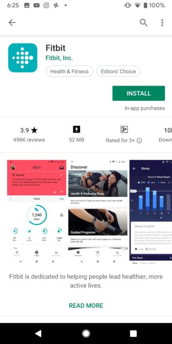 Den aktiva Fitbit-applikationen Google Play Store