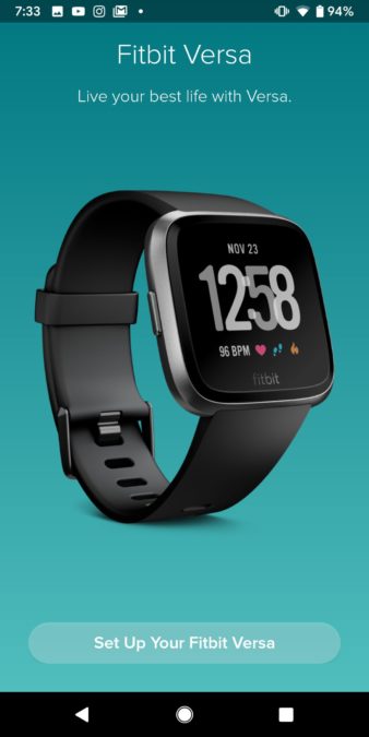 Fitbit-applikationsskärmen visar en fitness tracker som du väljer