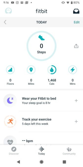 Fitbit-applikationens hemskärm