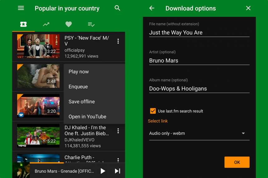 Android-applikation för att lyssna på musik från YouTube 3