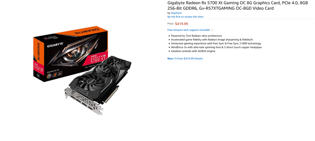 Kartu grafis overclock Gigabyte Radeon RX 5700XT Gaming OC hadir Amazon