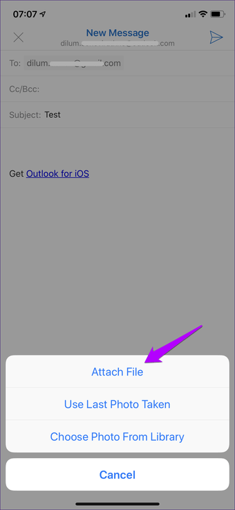 Bifoga Outlook Icloud-filer till iOS 2