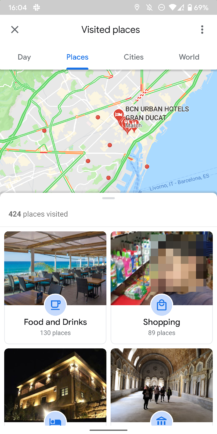 Den visuellt förbättrade tidslinjegruppen för Google Maps besöker platser efter kategori, stad och land [APK Download] 1