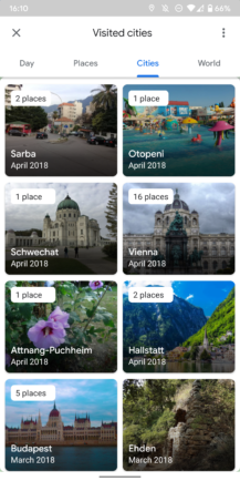 Den visuellt förbättrade tidslinjegruppen för Google Maps besöker platser efter kategori, stad och land [APK Download] 4