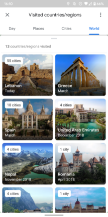 Den visuellt förbättrade tidslinjegruppen för Google Maps besöker platser efter kategori, stad och land [APK Download] 5