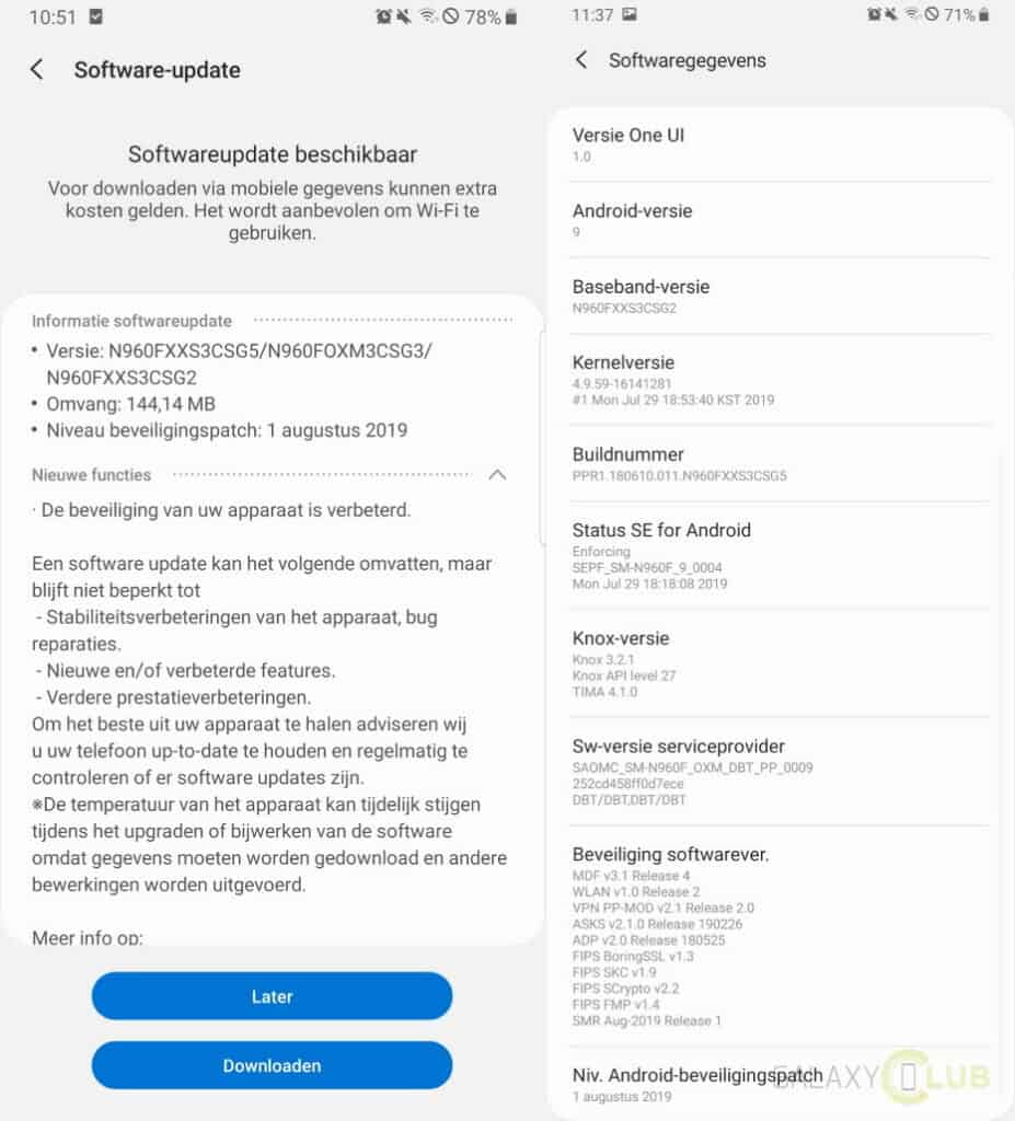 Samsung Galaxy Note 9 augusti uppdatering 2019 Changelog N960fxxs3csg5