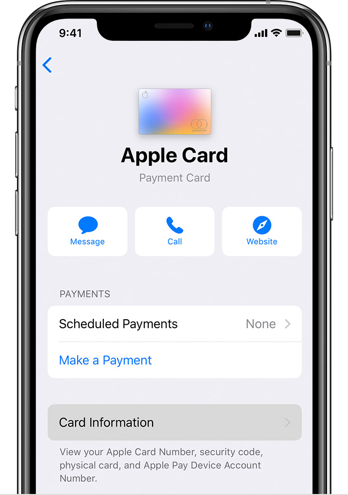 Apple Nomor kartu Aplikasi dompet - informasi kartu