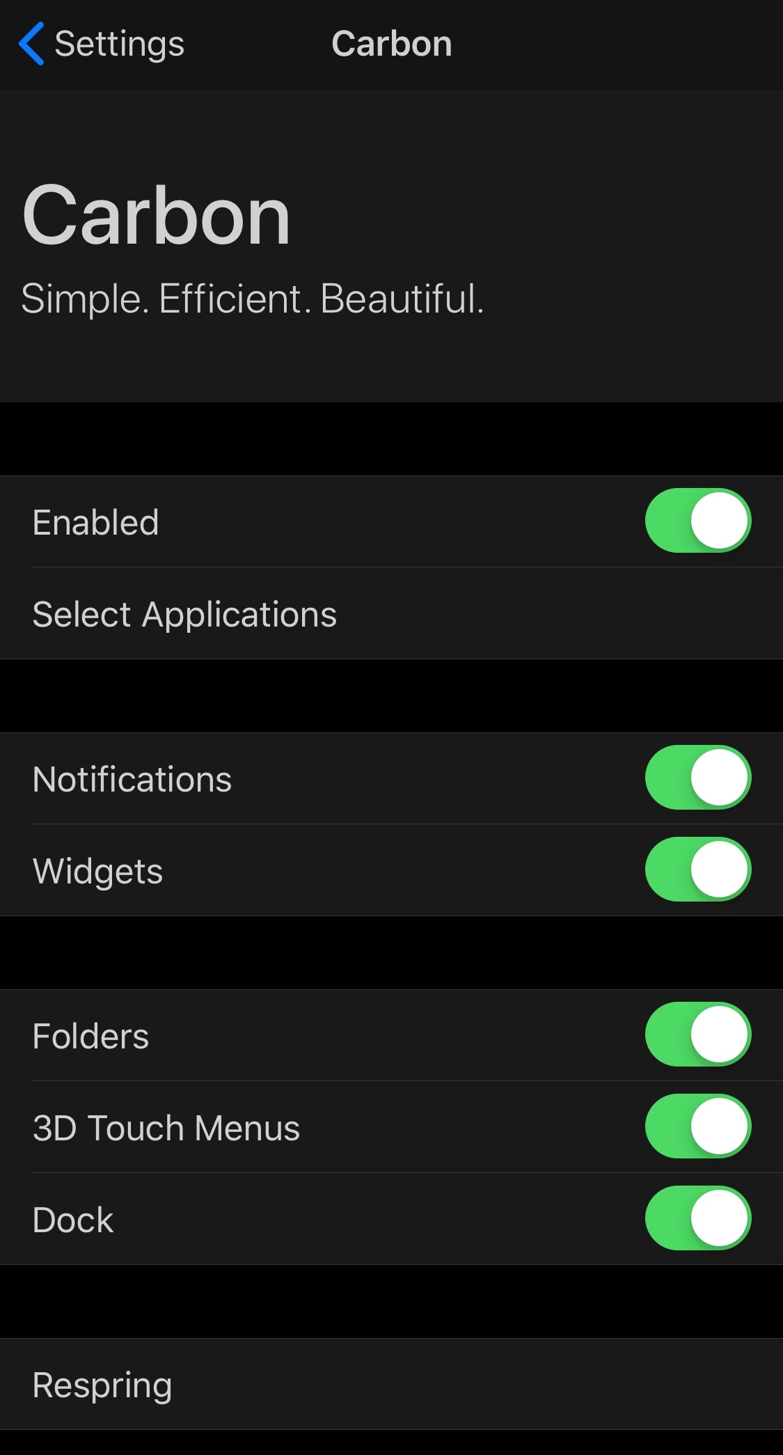 Carbon Dark Mode erbjuder ett effektivt mörkt läge för Jailbreak 3 iOS 12-användare