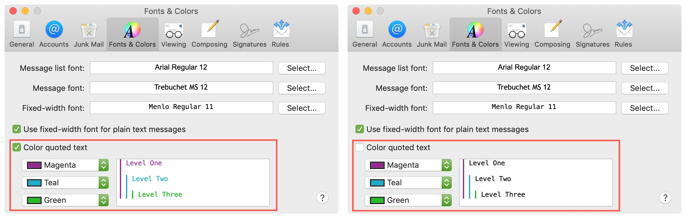 Ändra Mac-textmeddelande till färgcitationstecken