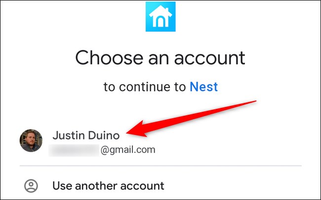 Aplikasi Nest Pilih Akun Google Anda