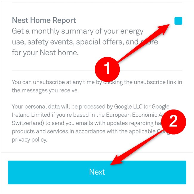 Aplikasi Nest Pilih Email untuk Menerima Klik Selanjutnya