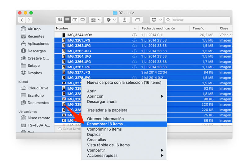 Byt namn på flera filer tillsammans på Mac
