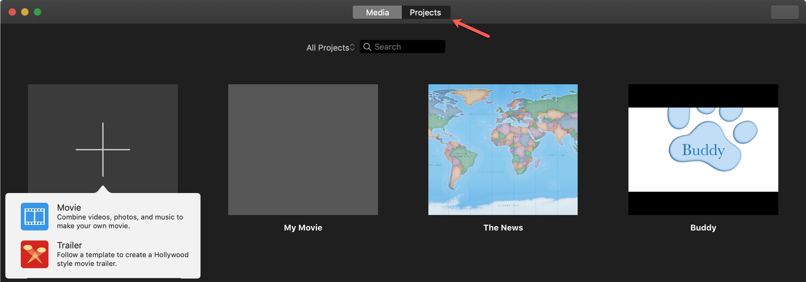 Det nya iMovie-projektet på Mac