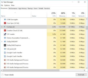 Windows 10-sökning fungerar inte - task manager. 