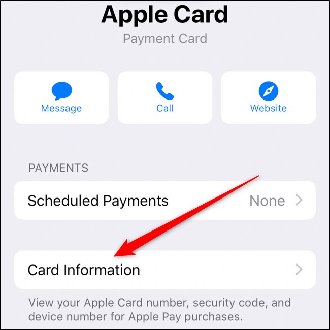 Pilih iPhone Apple Informasi Kartu