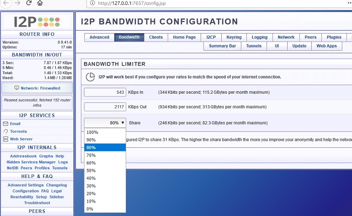 Konfigurasi Bandwidth I2p