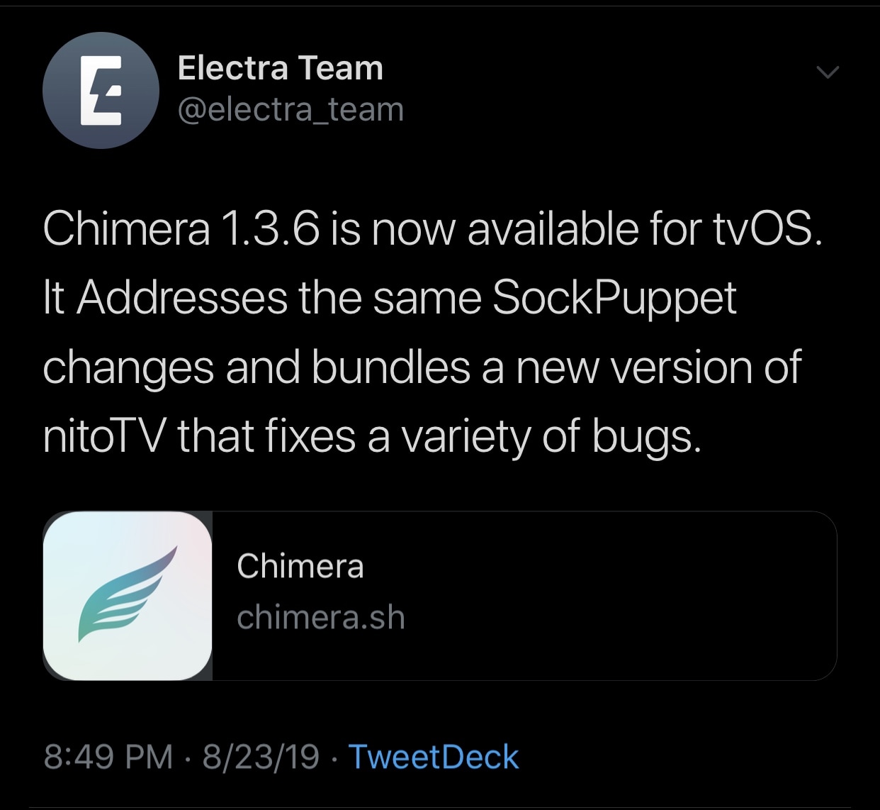 ChimeraTV v1.3.6 släpptes med förbättrad Sock Puppet och nyare nitoTV-iterationer 3