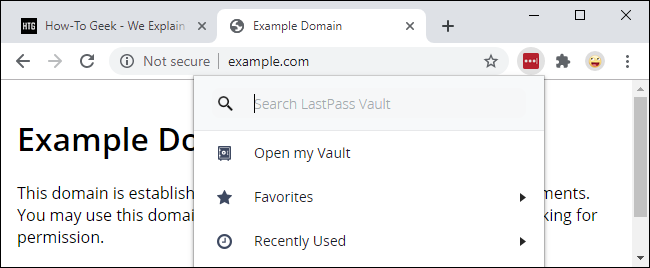 Menggunakan ekstensi LastPass dari menu Ekstensi Chrome